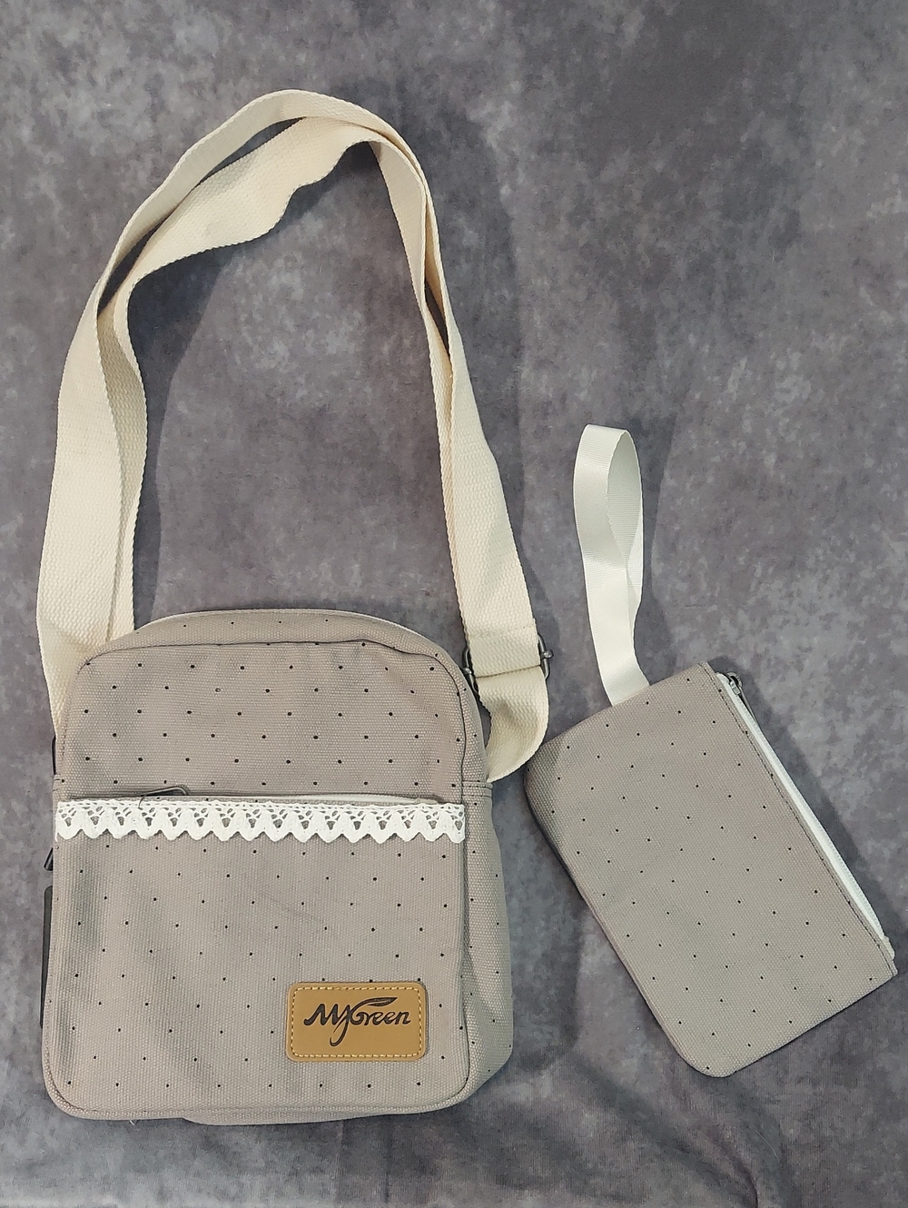MYGREEN Canvas Shoulder Bag with Matching Wristlet Clutch - NWT